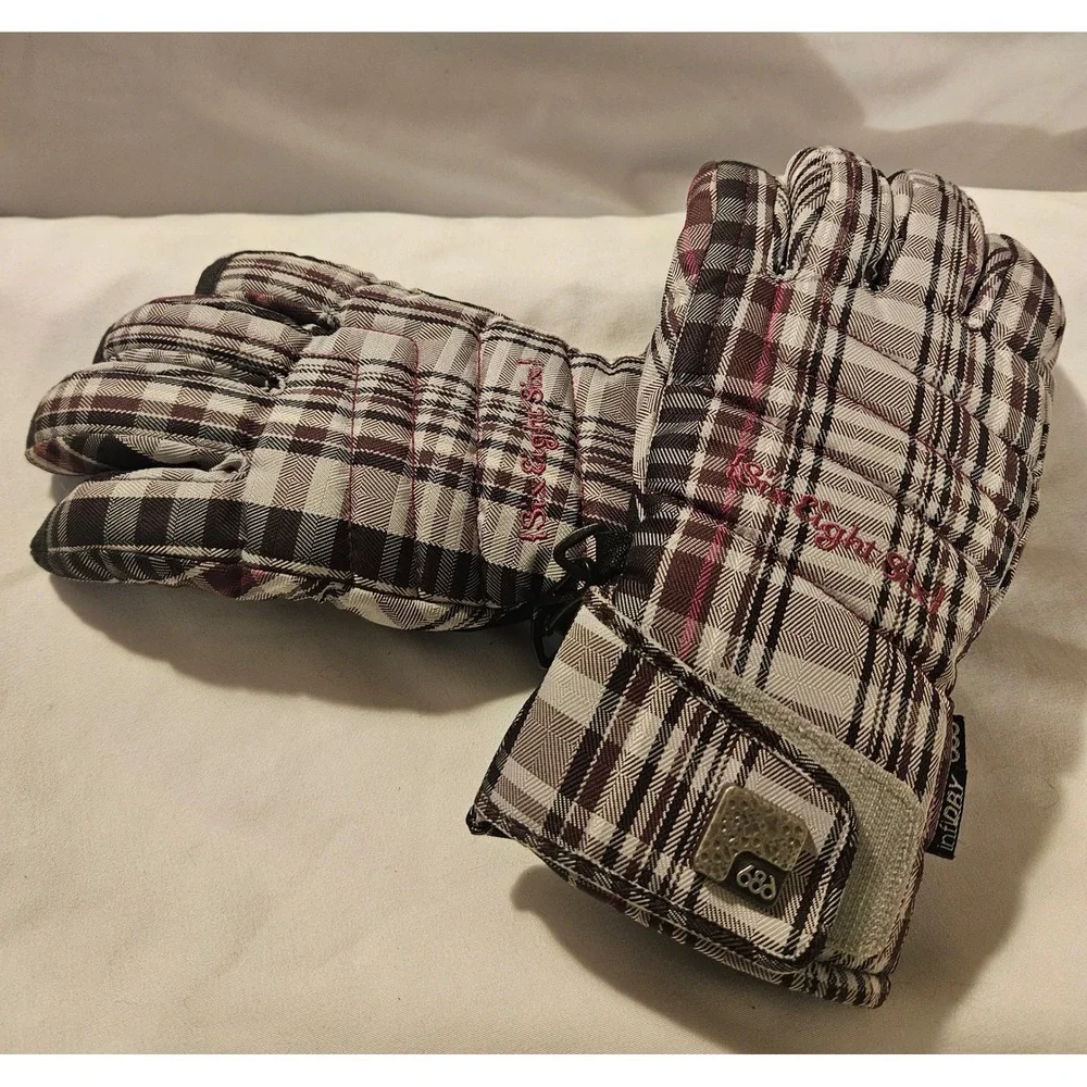 686 Womens infiDRY Plaid Snowboard Ski Gloves Burgundy White Black Size Small